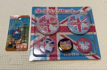 헬로키티 캔뱃지 와 무사 스트랩 세트