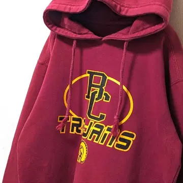 BC 트로잔 로고 후드 맨투맨 크림슨 컬러 와인 레드 빨간색 구제 의류