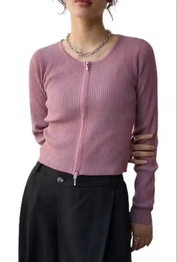 [택 포함 새상품] W 지퍼 배색 리브 가디건