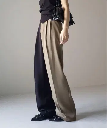 [택 포함 새상품] 미임셀렉트 굵은 벨트 하이웨스트 투톤 턱 슬랙스