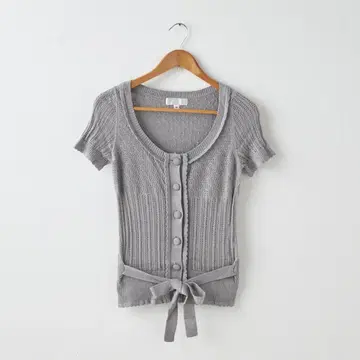 질 스튜어트 프론트 오픈 니트 가디건 그레이 벨트 포함 M 사이즈