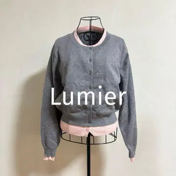 Lumier 배색 레이어드 스타일 가디건 그레이 핑크