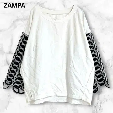 잔파 화이트 블랙 긴팔 티셔츠 비침 소매 시스루 코튼 혼방 M