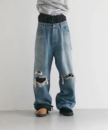 LOADINGROOM Double denim track pants men