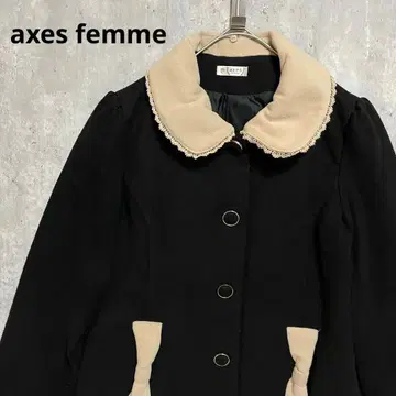 axes femme 바이컬러 A라인 코트 리본 레이스 귀여운