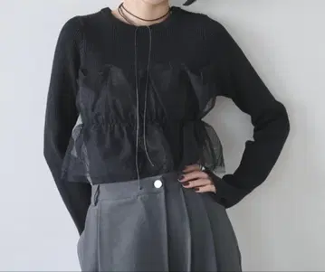 AIC. 튤 콤비 리브 상의