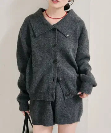 카라 부착 플레이트 니트 가디건