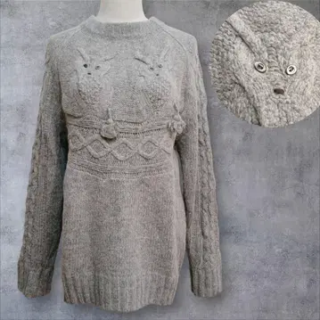 네넷 동물 케이블 니트 스웨터 울 혼방 소 그레이