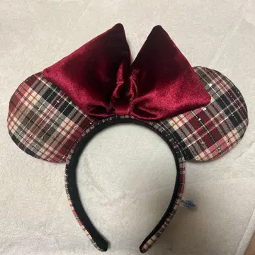 디즈니 머리띠 빨간색 체크