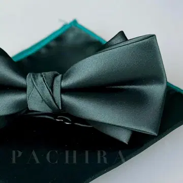 - 나비 넥타이 포켓 치프 그린 무지 남성용 수트