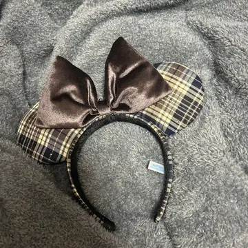 체크 무늬 미니 귀 머리띠