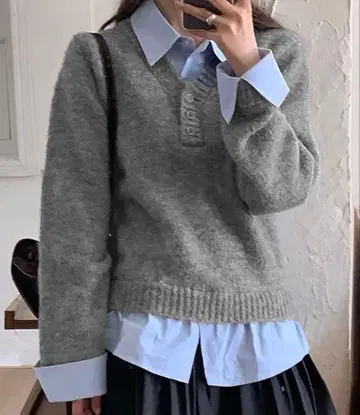 Chiina/페이크 레이어드 니트 셔츠