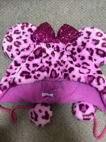 미키 미니풍 핑크 레오파드 무늬 모자