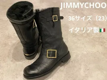JIMMYCHOO 블랙 가죽 엔지니어 부츠 36 로고 플레이트 골드