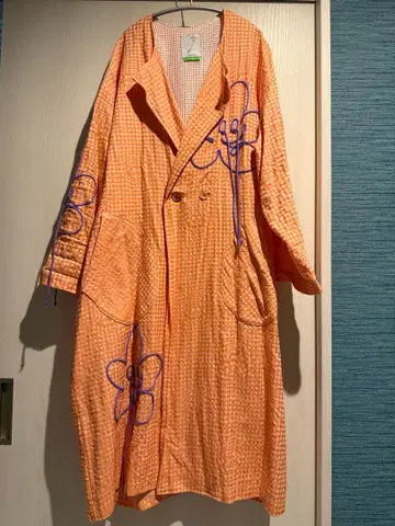 RBTXCO 오렌지 체크 무늬 코트