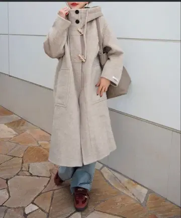 LAULEN 스탠드 카라 후데트 롱 더플 코트