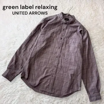 그린 라벨 릴랙싱 방지 주름 체크 무늬 셔츠 밴드 카라 면 100%