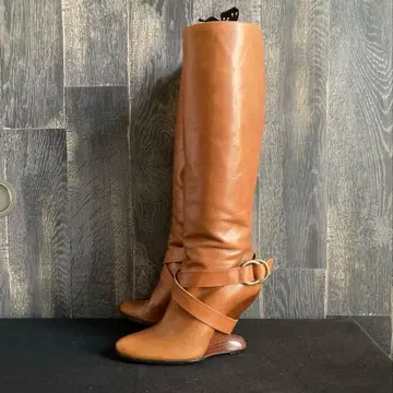 DIANA 새상품급 롱 부츠 벨트 장식 변형 웨지 힐 브라운