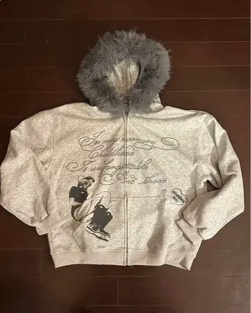 퍼 Y2K 그레이 후드티 퍼 포함