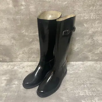레인부츠 (24.5cm) 롱 부츠/블랙/블랙/방수/