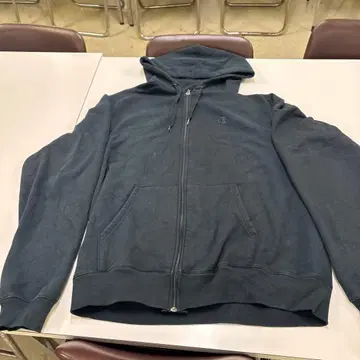 Champion 블랙 풀 집업 후드티 L