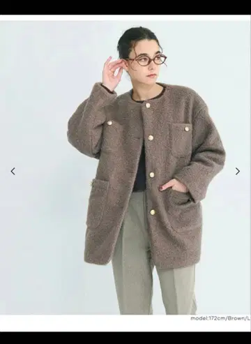 coca 푸들 금장 버튼 노카라 코트 브라운 M