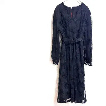 노브랜드 원피스 전체 레이스 블랙 벨트 포함 긴팔 플레어