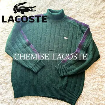 레어 CHEMISE LACOSTE 터틀넥 니트 은색 악어 사이드 라인