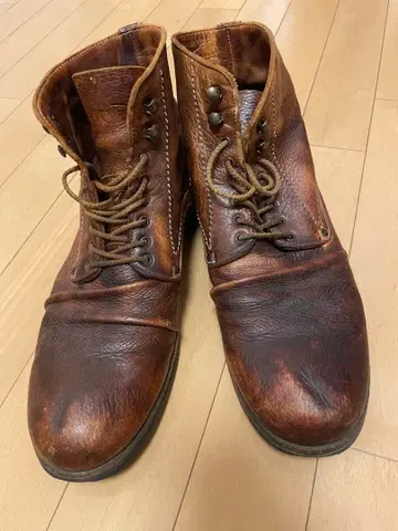 유럽 구제 의류 이탈리아 가죽 브라운 가죽 하이컷 워크 부츠