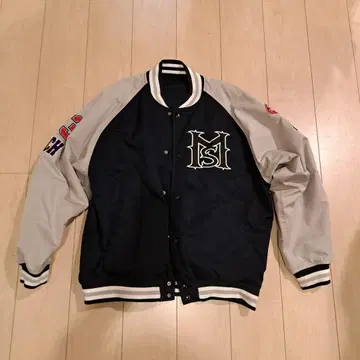 자수 로고 바시티 자켓 네이비/그레이