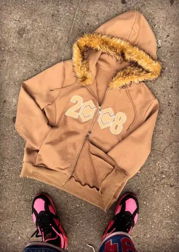 퍼 달린 베이지 후드티 20 08fti punk opium