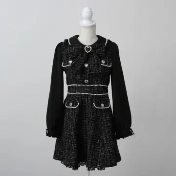 DearMyLoveWhip 하트 펄 아가씨 트위드 원피스