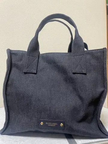 미사용 BLUE LABEL 데님 x 체크 무늬 리버서블 토트