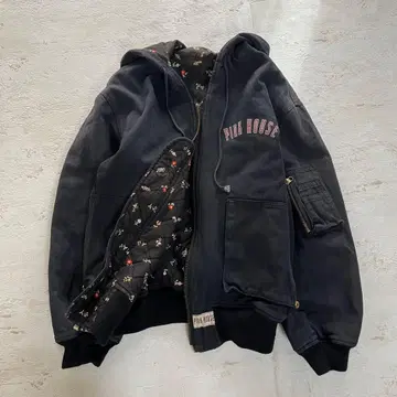 PINK HOUSE 핑크하우스 로고 충전솜 후드 블루종 블랙 프리 사이즈