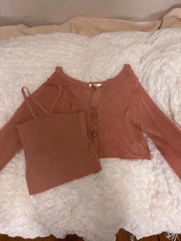 핑크 가디건 탱크탑 세트