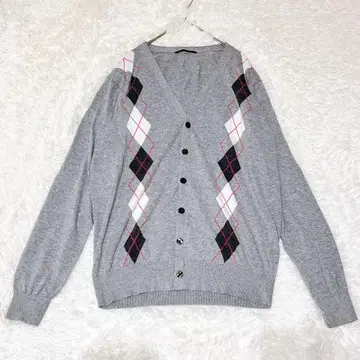 M286 [유니클로] 아가일 무늬 V넥 가디건 면 100% 리브 니트