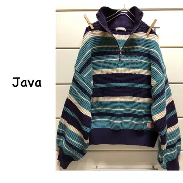 Java 하프 지퍼 볼륨 소매 크레이지 컬러 보더 니트 S