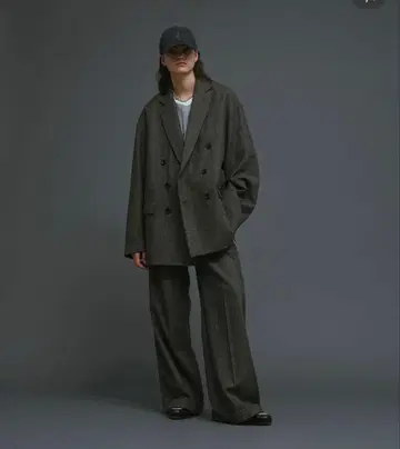 그레이 더블 브레스트 자켓 와이드 팬츠 셋업