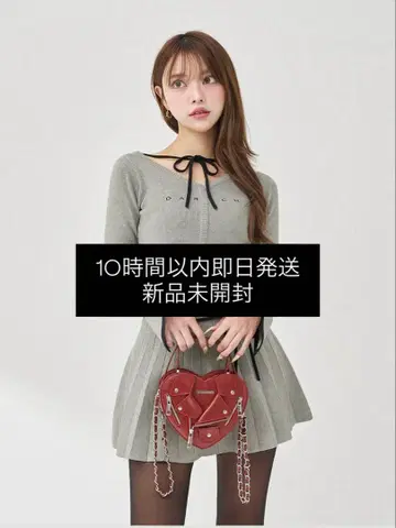 darich 허리 오픈 리본 디자인 니트 미니 원피스 FL GRY