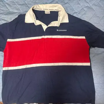 CONVERSE 피케 셔츠 L 네이비/레드