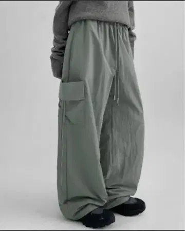 BLACKUP 릴레이 나일론 리본 밴딩 팬츠 블루 그레이