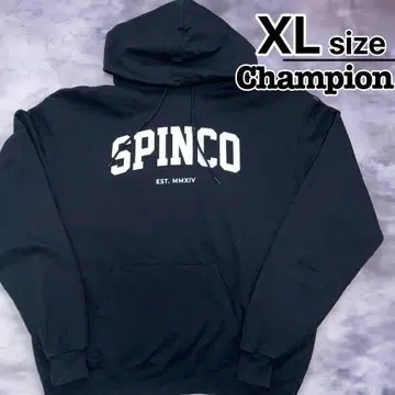 Champion 풀오버 후드티 XL 블랙 프린트 칼리지풍 로고