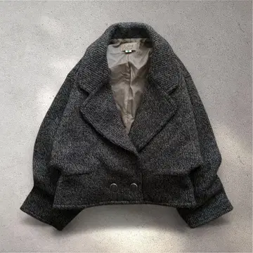 그레이 피 코트 울 리브 니트 숏코트 돌먼 슬리브 테일러드