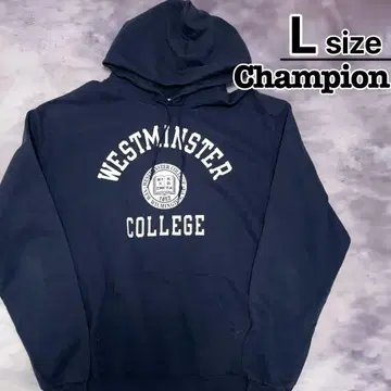 Champion 풀오버 후드티 L 네이비 칼리지 엠블럼 구제 의류