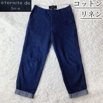 에테르니테 소와 코튼 린넨 데님 와이드 팬츠 M 전후 인디고