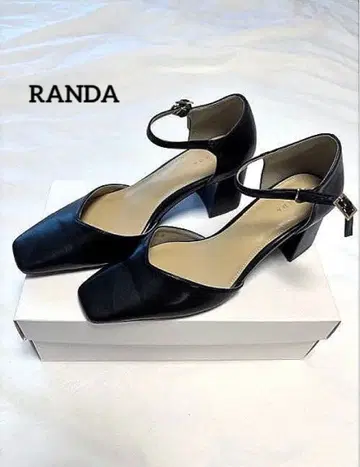 RANDA 블랙 가죽 스퀘어토 펌프스 M 사이즈