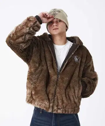 Supplier 후드 부착 브라운 퍼풍 자켓 퍼 복슬복슬