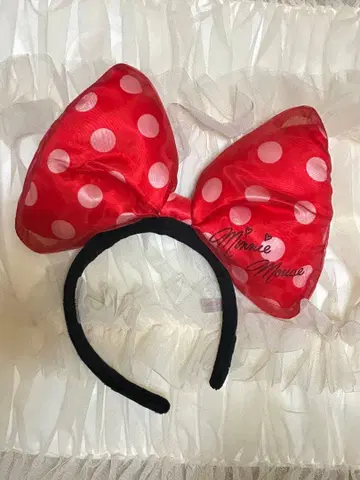 미니 마우스 빨간색 도트 리본 머리띠