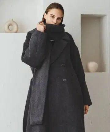 selle glant / 더블 브레스트 샤기 머플러 코트