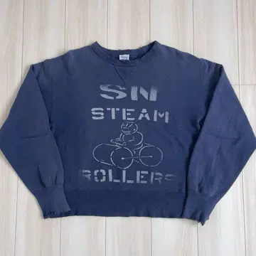 70s 빈티지 퍼플네이비 맨투맨 잉크 프린트 양V 좋은 페이드